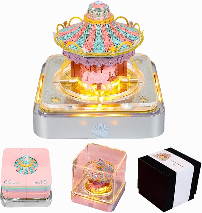 3D Time Piece Calendar 2026 DIY Calendars Tear Away Carving Art 3D Memo Pad Calendar With LED Lights sculpture artsy pads calendar notepad for Desktop Decor-Carousel
