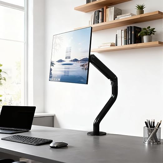 Okak Monitor Stand for Desk Single Monitor Arm Mount Computer for VESA Mounting Holes 75 and 100mm, 15 to 27 Inch Screens Stand Up to 26.4lbs, Office Desk Accessories, Black, (Single+Dual)