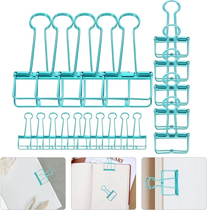 20Pcs Colorful Mini Binder Clips Assorted Large Medium Small Hollow Document Clips for Office Teacher School and Business Stainless Steel Paper Clamps for Filing and Organizing