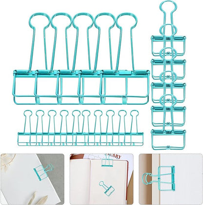 20Pcs Colorful Mini Binder Clips Assorted Large Medium Small Hollow Document Clips for Office Teacher School and Business Stainless Steel Paper Clamps for Filing and Organizing