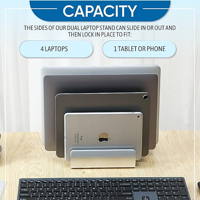 Elestoria Adjustable Laptop Stand - Fits 5 Devices, Modern Design, Tool Free Adjustment, Protective & Stable