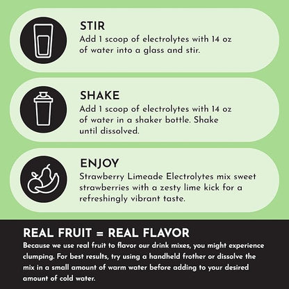 JUST INGREDIENTS Strawberry Limeade Electrolytes – 30 Serving Bag – Hydration Drink Mix with Essential Minerals – Remineralizing Formula – No Sugar Added – Supports Energy – Vegan, Non-GMO