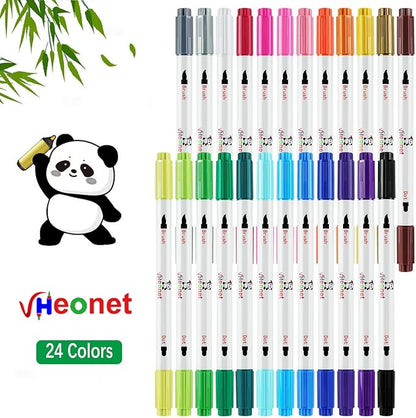 Acrylic Paint Markers, 24 Colors Fabric Markers ,Acrylic Paint Pen Dual Tip with Brush Tip and Dot Tip, No Bleeding Coloring Marker for Wood, Rock, Canvas, Glass, Metal, Ceramic, Plastic, Fabric