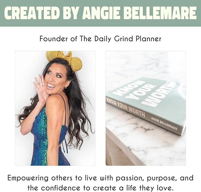 Know Your Worth Workbook by Angie Bellemare: Transformational Self-Growth & Mindset Journal for Women | 277-Page Full-Color Hardcover with 12 Chapters + 31-Day Challenge | Vegan Pebble-Leather Edition