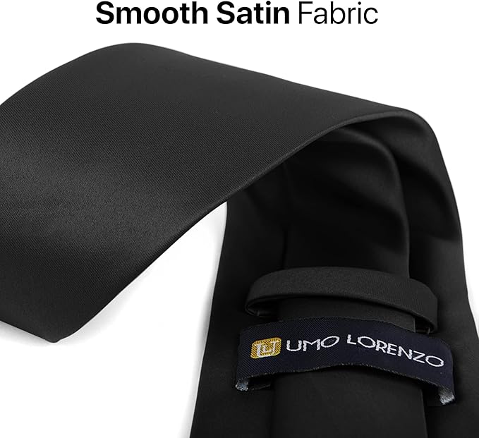 boxed-gifts Umo Lorenzo Tie for Men Satin Finish Necktie - Standard Width Ties - Black, Navy, Red, Sage Green Tie
