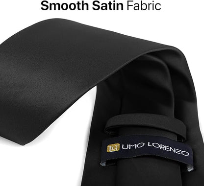 boxed-gifts Umo Lorenzo Tie for Men Satin Finish Necktie - Standard Width Ties - Black, Navy, Red, Sage Green Tie