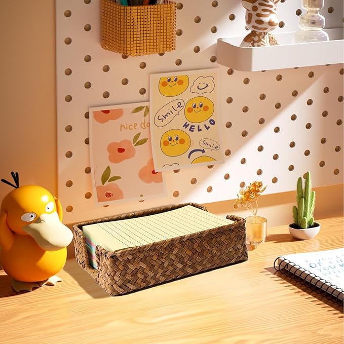 4 x 6 Inch Sticky Note Holder,Seagrass Post It Note Dispenser,Woven Sticky Note Dispenser,Farmhouse Style Post It Holder for Home Office Desk Decor,Caramel