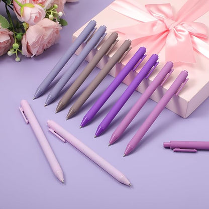 Crtiin 50 Pcs Gel Ink Pens Bulk, Black Ink 0.5mm Fine Point Retractable Pen Smooth Writing Office School Supplies for Teacher Server Operation Christmas Charity Donation Thanksgiving (Purple Series)