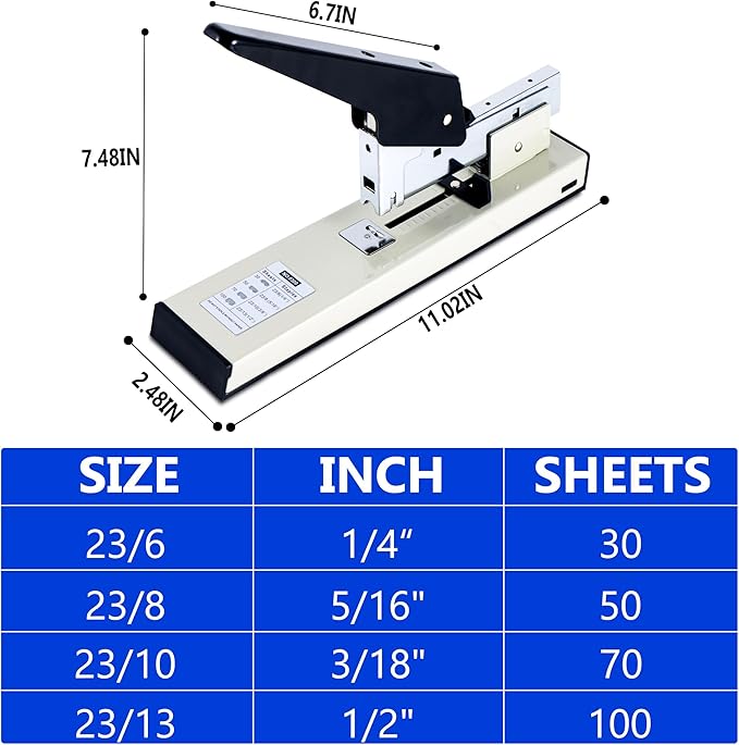 Stapler Heavy Duty, 100 Sheet, 1PACK Manual Big Stapler Metal,max use 23/13 Staples