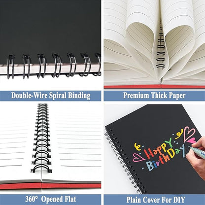 4Pack Small Spiral Notebook A5, 8.25x5.5” 120 Lined Pages Black & Red Wide Ruled Spiral Journal Bulk Blank Kraft Cover Spiral Bound Notebook & Writing Pads for Home Office Meeting Work Note Taking