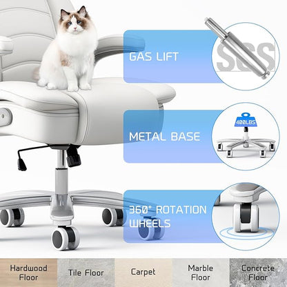 GYI Big and Tall Office Chair 400lb Wide Seat, Ergonomic High Back Leather Executive Desk Chair with Flip-up Arms, White