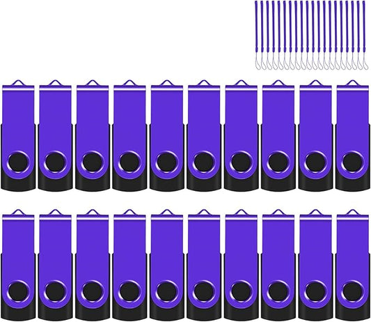 EASTBULLUSB Flash Drive Bulk 16GB 20 Pack with Lanyards USB 2.0 Thumb Drive Bulk Memory Stick Swivel Pen Drive for Storage and Backup 16GB 20 Pack, Purple