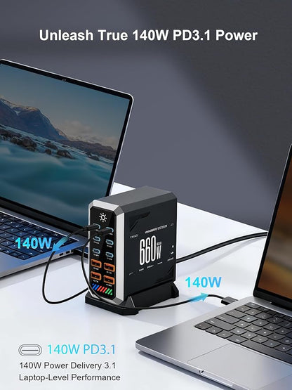 Multi-Port USB Charging Station GaN: Type-C Fast Charger PD3.1 140W for Multiple Devices
