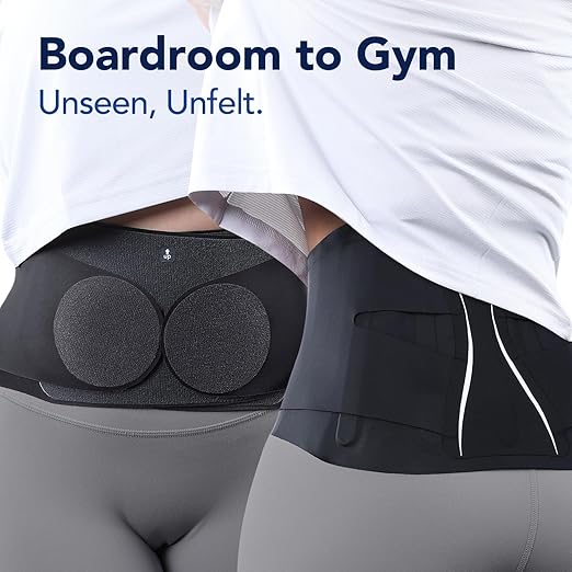 Ultra Thin Back Brace for Women Men, Seamless Yoga Fabric for All Day Comfort, Slim-Fit, Wear under Clothes, Removable Lumbar Pad for Lower Back Pain, Sciatica, Posture, Lifting, Black, Size S