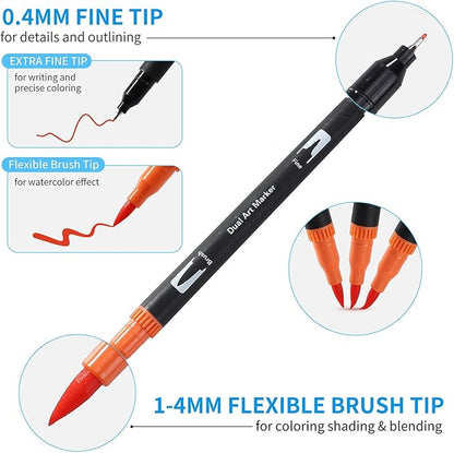 100 Art Markers Set for Adult Coloring Books No Bleeding,Bullet Journal Pens for Artists Painting Calligraphy Dual Tip Markers Brush and Fine for Teens Women Drawing Coloring