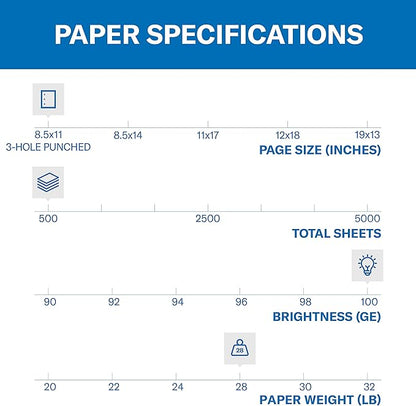 Hammermill Printer Paper, Premium Color 28 lb Copy Paper, 3 Hole - 1 Ream (500 Sheets) - 100 Bright, Made in the USA, 102500R