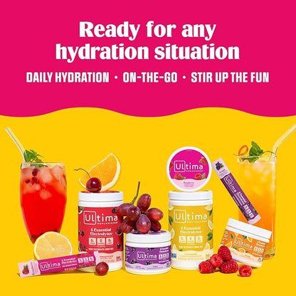 Ultima Replenisher Daily Electrolyte Powder Drink Mix – Sugar Free – Lemonade, 20 Stickpacks – Hydration Packets with 6 Key Electrolytes and Trace Minerals – Keto Friendly, Vegan, Non-GMO