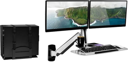 Mount-It! Sit Stand Dual Monitor Wall Mount Workstation & Stand Up Computer Station with Articulating Keyboard Tray Arm and CPU Holder