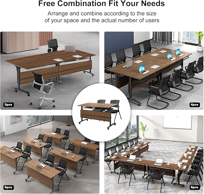 Mobile Conference Table,Modular Meeting Seminar Table,Portable Rolling Conference Training Table with Silent Wheels,Folding Flip Top Conference Room Tables for Office,Classroom,Meeting (8pcs, 70.8in)