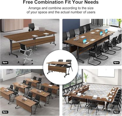 Mobile Conference Table,Modular Meeting Seminar Table,Portable Rolling Conference Training Table with Silent Wheels,Folding Flip Top Conference Room Tables for Office,Classroom,Meeting (8pcs, 70.8in)