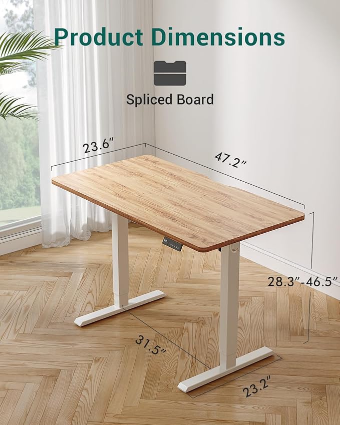 FEZIBO Electric Standing Desk Adjustable Height, 48 x 24 Inch Sit and Stand Desk, Home Office Desk, Ergonomic Workstation Computer Desk, Light Rustic