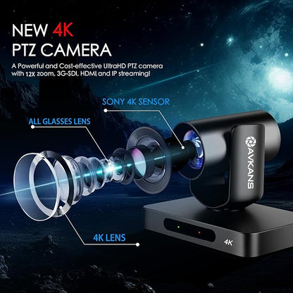 AVKANS 4K PTZ Camera NDI HX2, HDMI SDI POE PTZ Camera with IP Live Streaming for Church Worship Live Events,PoE Support(4K 30FPS)