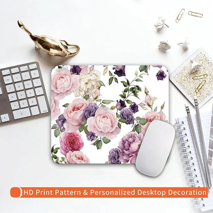 Square Mouse Pad Floral Roses,Personalized Premium-Textured Custom Mouse Mat Design,Washable Mousepad Cloth,Non-Slip Rubber Base Computer Mouse Pads for Wireless Mouse