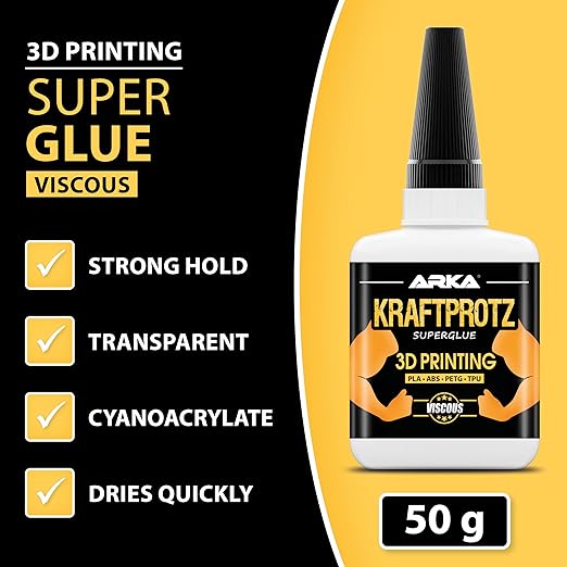 3D Printer Super Glue Gel – XXL 50g / 1.76oz Industrial Strength – Bonds PLA, ABS, PETG, TPU & Nylon – Extra Strong, Waterproof & Heat-Resistant – Anti-Clog Tip – KRAFTPROTZ Adhesive for 3D Prints