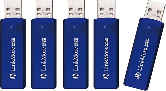 LinkMore 64GB (5 Pack) EJECT32 USB Flash Drive – USB 3.2 Retractable Memory Stick, Slide-Out Design, High-Speed Thumb Drive for PC, Mac, Laptop, Car Audio, Smart TV – Plug & Play, No Cap