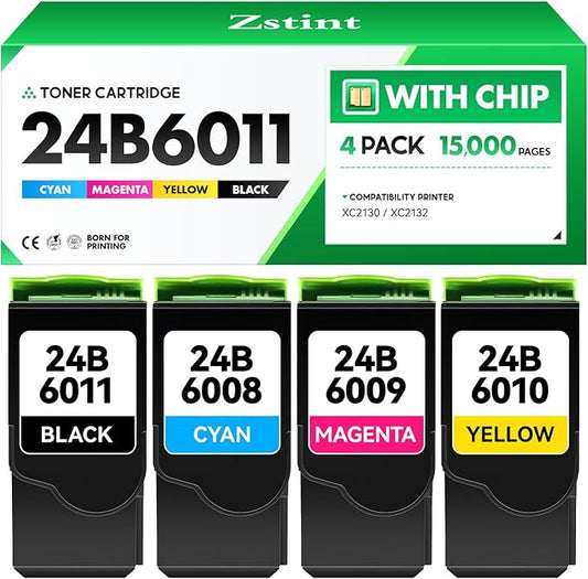 24B6011 24B6008 24B6009 24B6010 Toner Cartridge Set (4-Pack Black Cyan Magenta Yellow with chip) Replacement for XC2132 XC2130 Toner Compatible with Lexmark XC2132 XC2130 Laser Printer Ink All-in-One