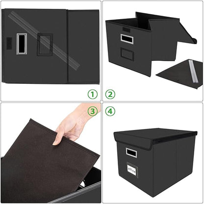 Huolewa File Organizer Box with Lid, Collapsible Faux Leather Hanging File Folder Box Organizer with Plastic Slides, Decorative Home/Office Filing System Boxes for File and Folders Storage