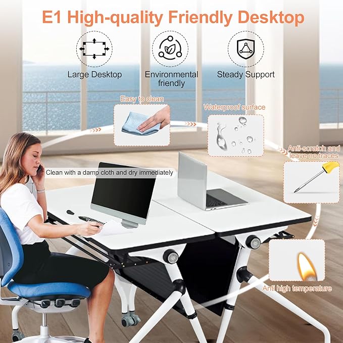 Conference Room Table, Folding Conference Table with Flip-Top Design, Mobile Seminars Dynamic Meetings Training Tables for Offices, Classrooms, and Meeting Room (6, 1908, 47.2)