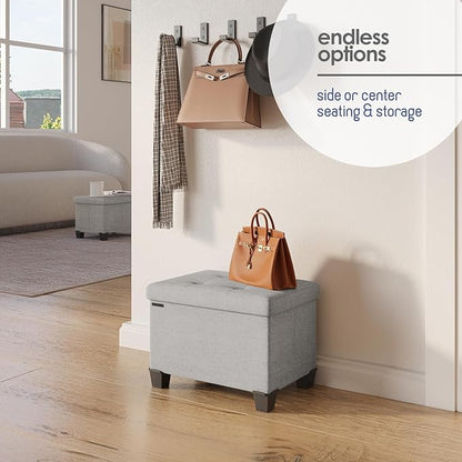 STORAGEBUD Storage Ottoman Cube with Small Bin, 16-in Square Ottoman with Storage for Living Room and Bedroom, Small Ottomans Foot Rest, Fabric Foot Stools Ottomans Max 330lbs, Light Grey