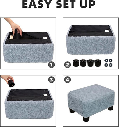 CAROLMADE Small Foot Stool Ottoman Footstool with Legs Under Desk Footrest for Living Room Bedroom and Office, Soft Blue