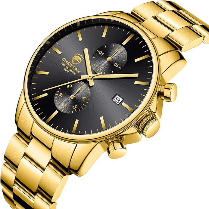 GOLDEN HOUR Fashion Business Mens Watches with Stainless Steel Waterproof Chronograph Quartz Watch for Men, Auto Date