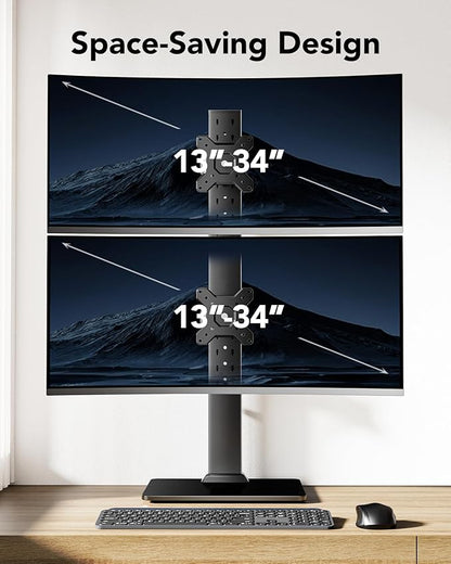 HUANUO Dual Monitor Stand for 13 to 34 Inch, Max Load 44 lbs, Vertical Monitor Mount, Freestanding Monitor Riser with Swivel, Tilt, Rotation, 13 Height Settings, Max VESA 100x100