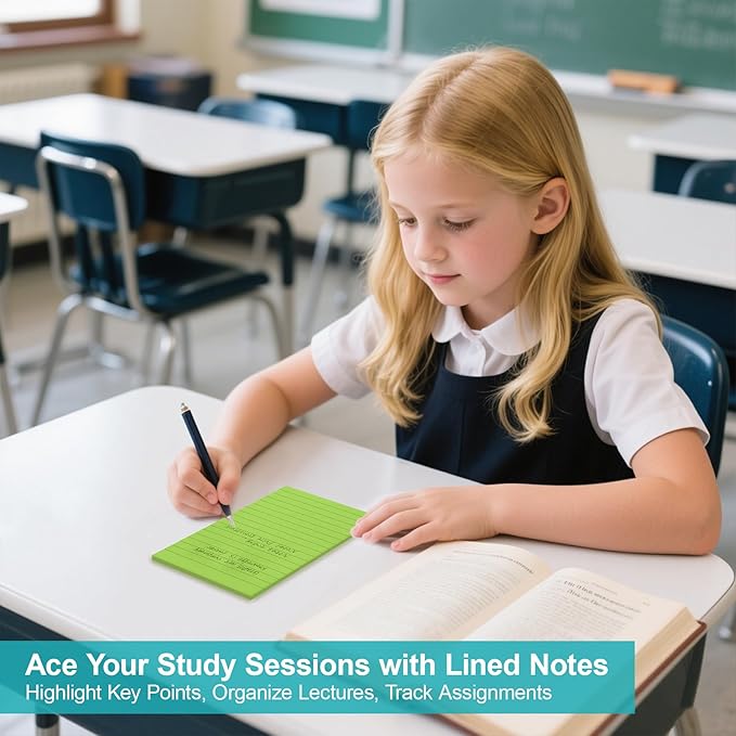 Lined Sticky Notes 4x4 in, 8 Pack Super Sticking Power Self-Stick Note Pads Bright Colors for Home, Office, School