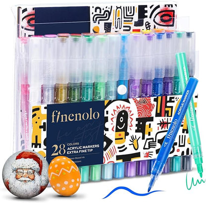 28 Colors Acrylic Paint Markers with Free Sketchbook, Perfect for Rock Painting, Ceramic Mug Customization, Fabric Art, Glass Decoration & Wood Crafts, Water-Based, Quick-Drying, Non-Toxic