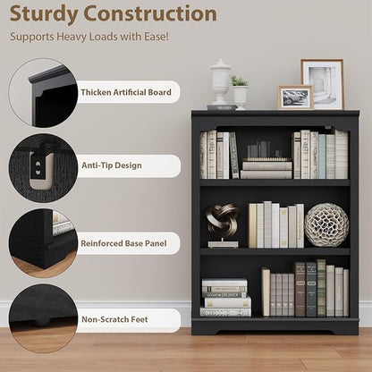 HIFYOBRO 3 Tier Bookshelf and Bookcase, 31.5" Wide Wooden Book Shelf, Freestanding Open Display Storage Bookshelves for Study Room, Home Office, Living Room