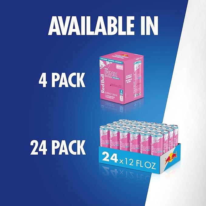 Red Bull Pink Edition Sugar-Free Energy Drink, Wild Berries, with 114mg Caffeine plus Taurine & B Vitamins, 12 Fl Oz, 6 Packs of 4 Cans (Pack of 24)