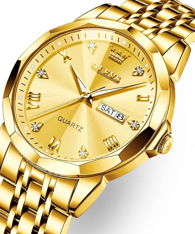 OLEVS Watches for Men Diamond Business Dress Analog Quartz Stainless Steel Date Luxury Casual Fashion Wrist Watch Waterproof Luminous