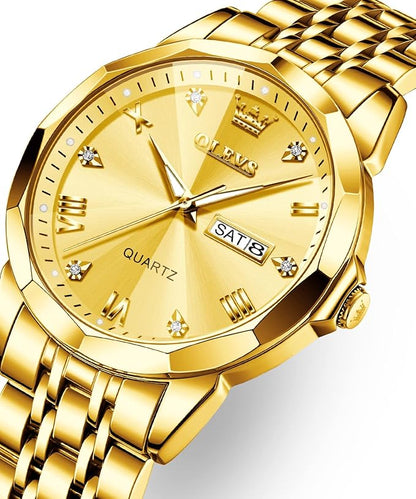 OLEVS Watches for Men Diamond Business Dress Analog Quartz Stainless Steel Date Luxury Casual Fashion Wrist Watch Waterproof Luminous