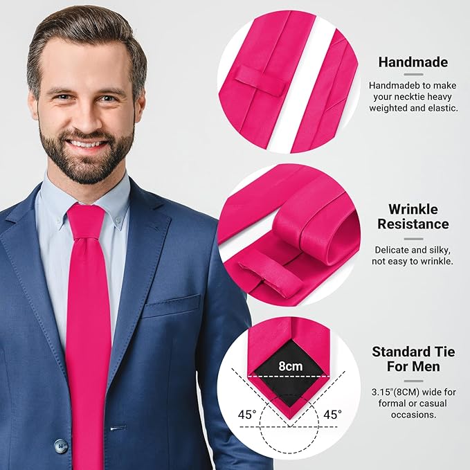 Black Ties For Men Solid Pure Color Formal Neckties 3.15" (8CM) Men's Tie for Business and Wedding with Gift Box