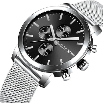 CRRJU Mens Stylish Casual Quartz Watches for Men Luxury Waterproof Calendar Chronograph Japan Movement Wristwatches