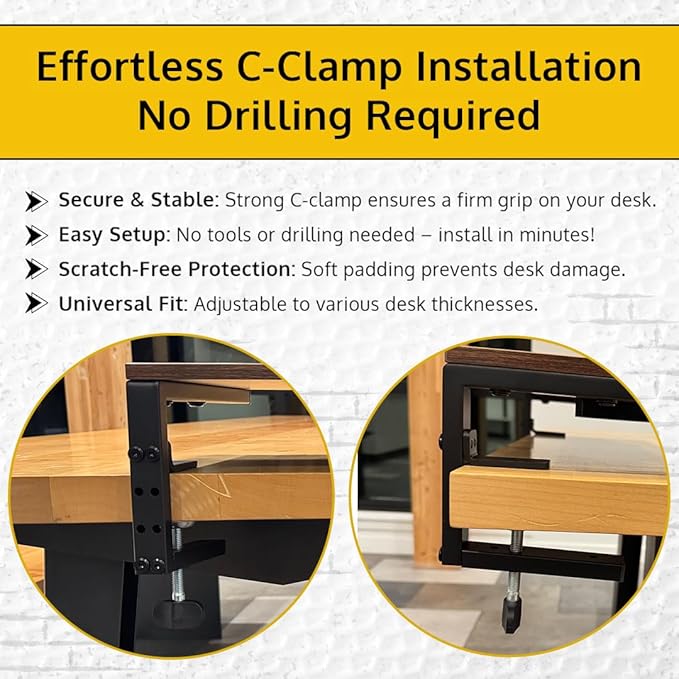 Ergonomic Clamp on Computer Monitor Laptop Riser Stand with Drawer, 21.6 x 9.8 inch - Dark Brown