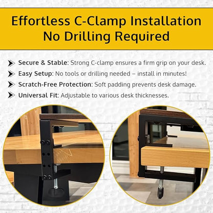 Ergonomic Clamp on Computer Monitor Laptop Riser Stand with Drawer, 21.6 x 9.8 inch - Dark Brown
