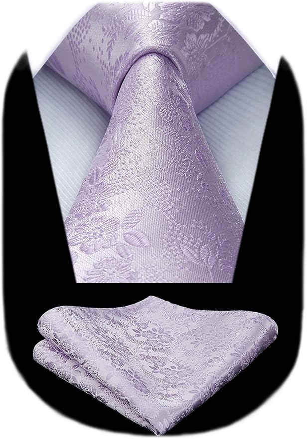 HISDERN Men Floral Ties Woven Classic 3.4" Necktie Set Formal Tie Pocket Square for Wedding with Handkerchief Gift Box