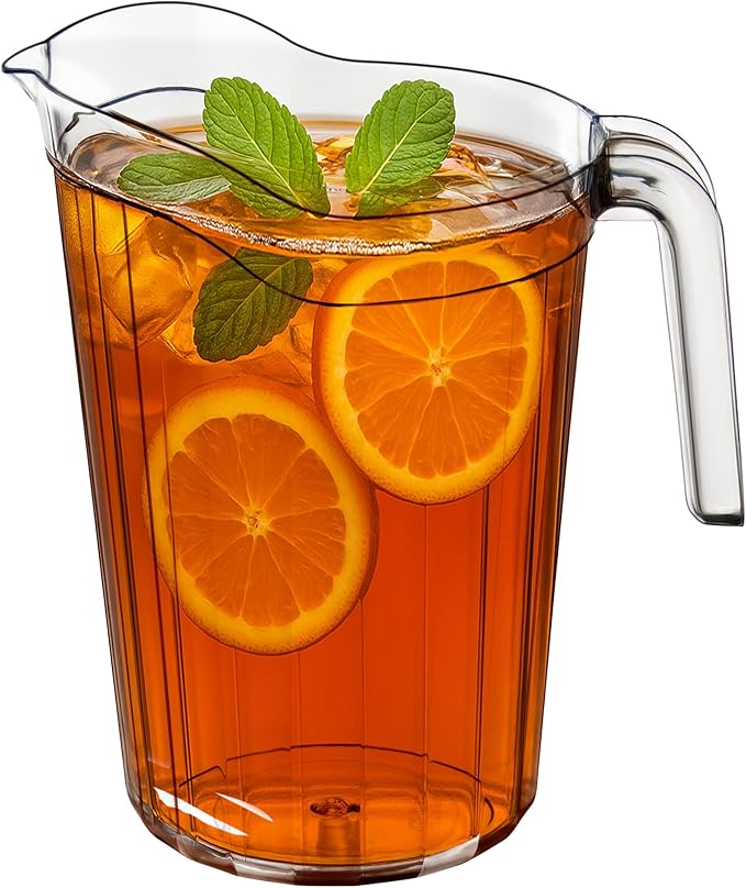 DecorRack 2 Pack - 75 oz Polycarbonate Plastic Pitcher Beverage Dispenser with Pour Spout Shatterproof Catering and Restaurant Serveware for Cold Drinks, Water, Lemonade, Beer, and Sangria (2 Pack)