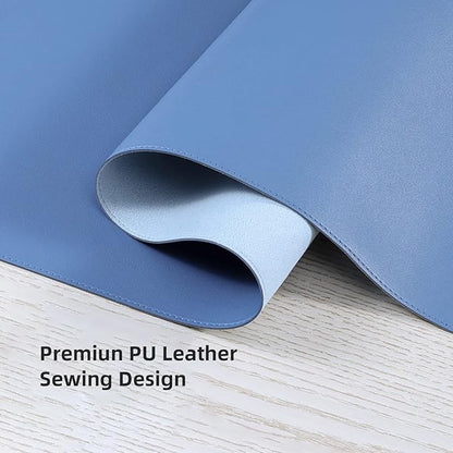 Faux Leather Desk Pad Blotter,Water and Slip Resistant Writing Desk Protector Mat,Blue Large Mouse Pad for Desktop/Office Home Table Cover,36x17 in