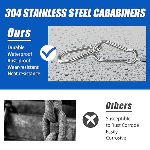 Small Carabiner Clip Hooks, 25pcs 2.36 inch Carabiners Heavy Duty, 304 Stainless Steel Spring Snap Hook Fits Camping Hiking, Metal Clips for Rope Chain Keys Rings
